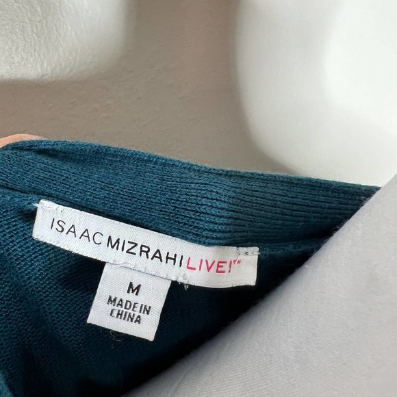 Isaac Mizrahi Live Sweater MEDIUM Teal Cardigan Button Front V-Neck Knit Cotton - Picture 6 of 8